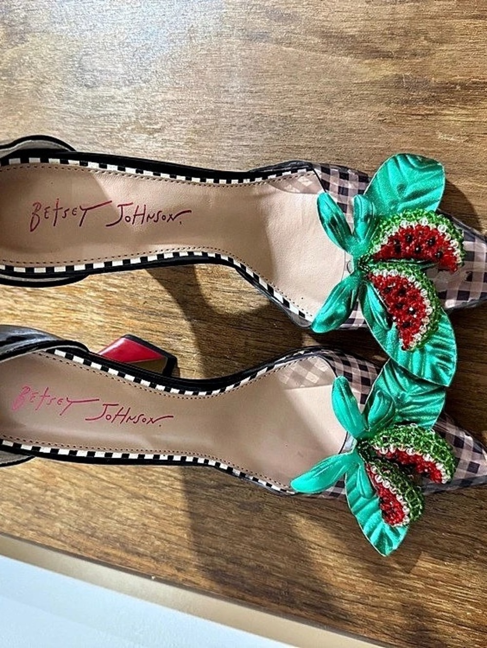 Betsey Johnson Viviann Watermelon Pearl Ankle Strap Pumps Heels Size 8 - Picture 9 of 11